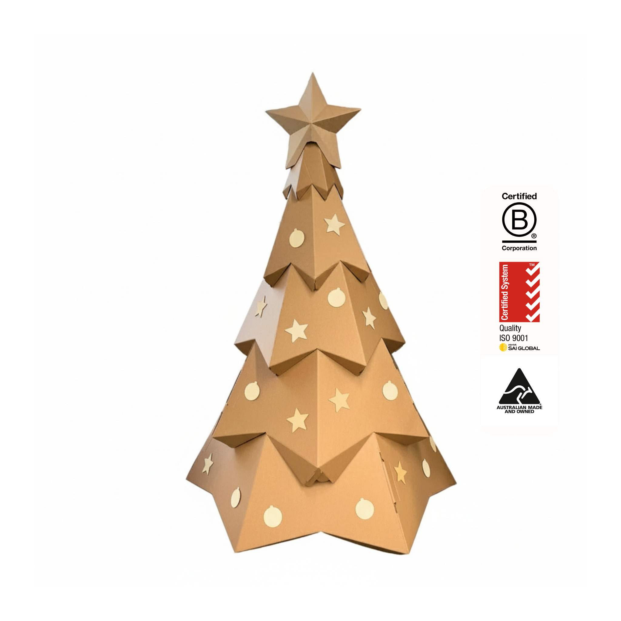 Cardboard Christmas Tree with colour in decorations