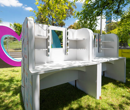 Cardboard Vanity with Mirror and Shelving
